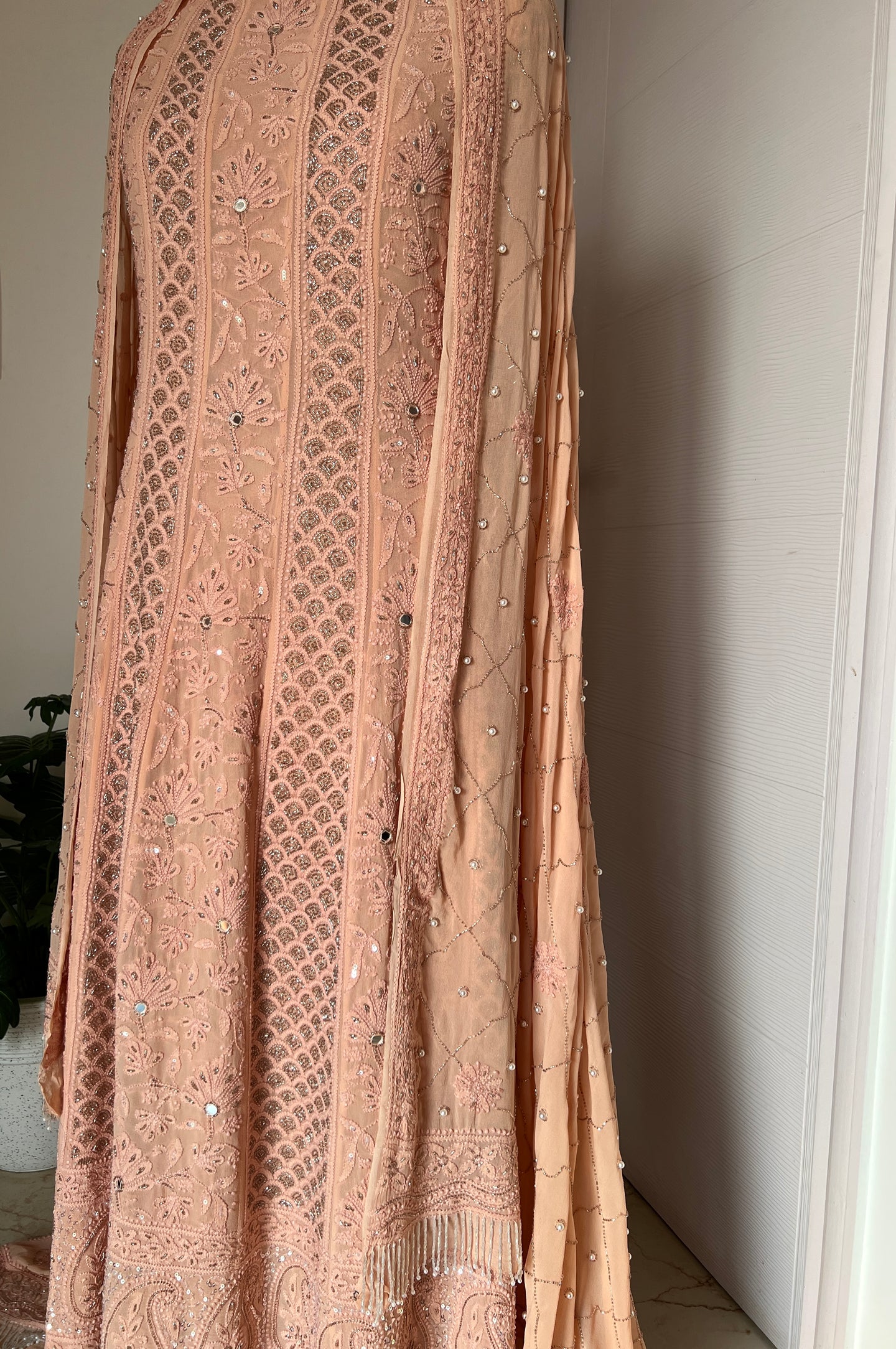 Ruhani Old Rose Chikankari Sequins and Cut Dana Anarkali